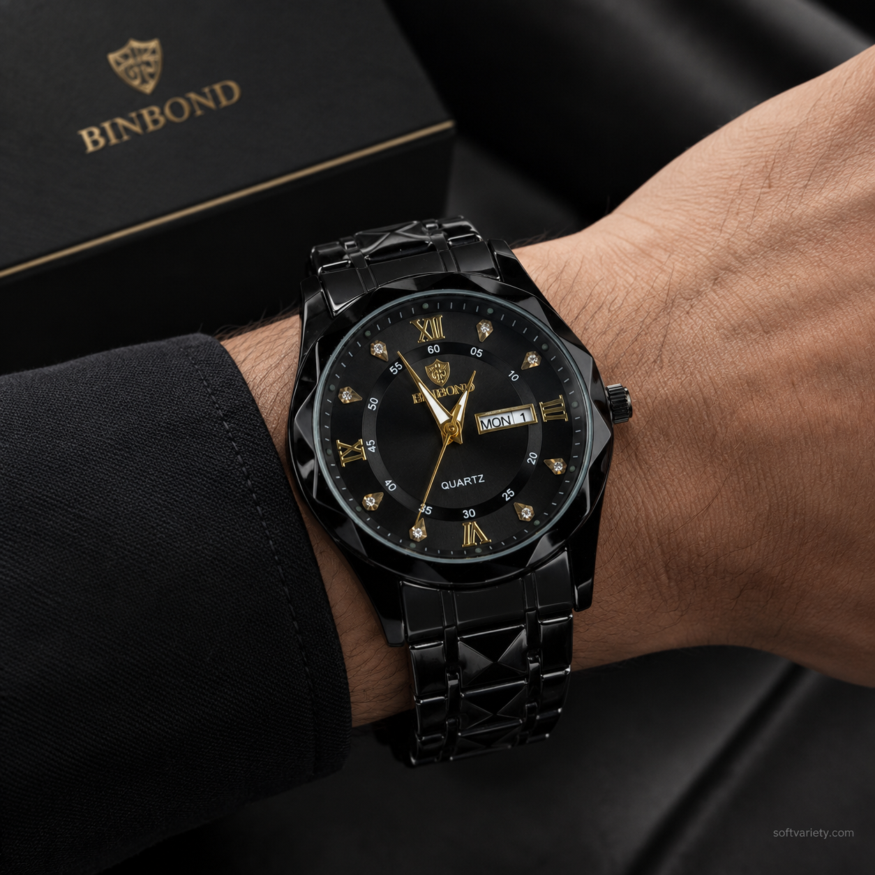 BINBOND Men’s Luxury Black Quartz Watch | AAA Grade