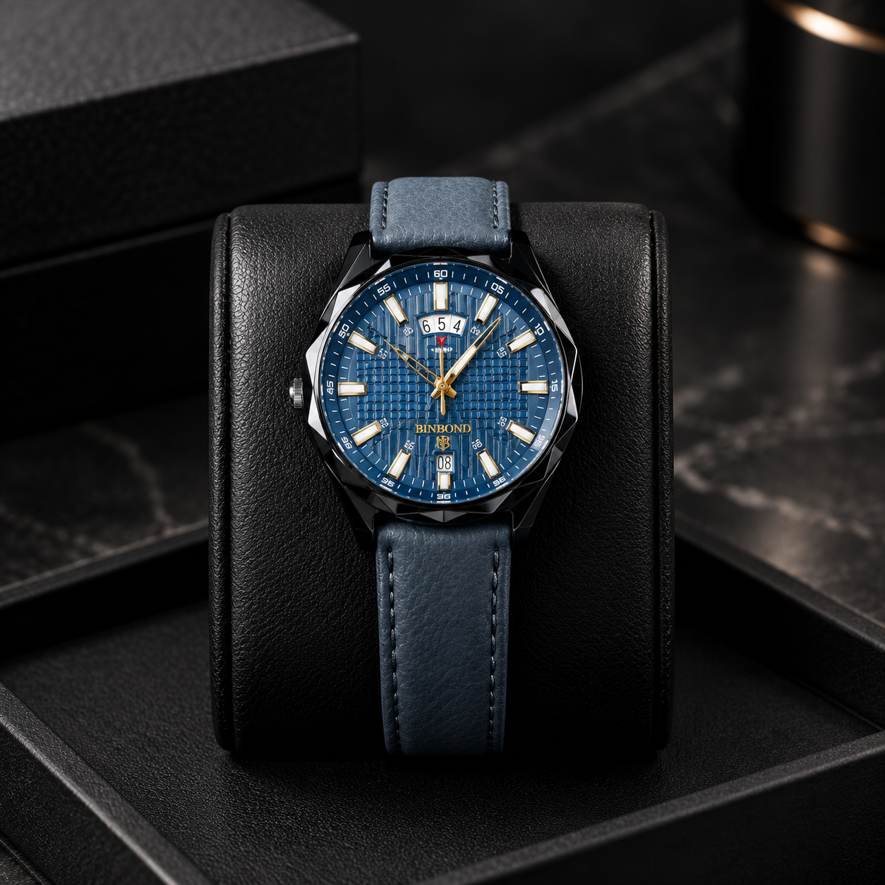 BINBOND Men's Leather Strap Watch